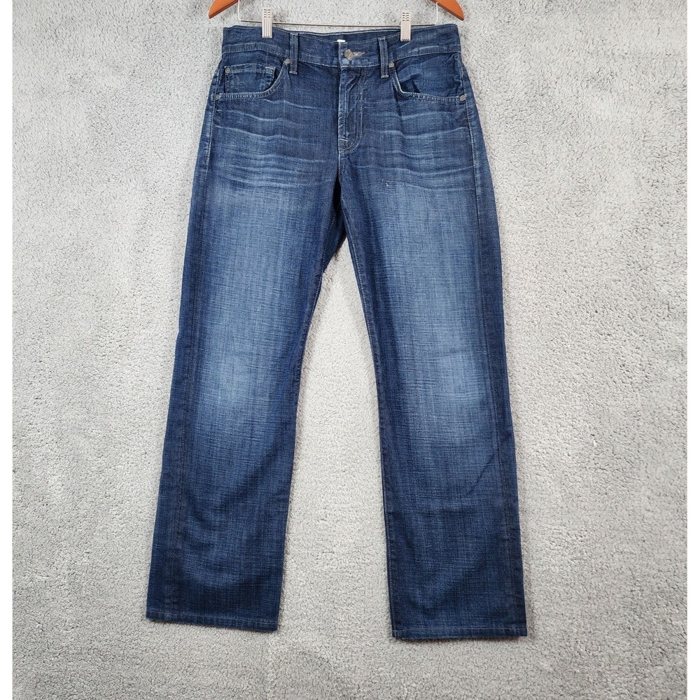 7 For all Mankind Austyn Jeans Men 31 Blue Denim Cotton Mid Rise Whiskers Detail